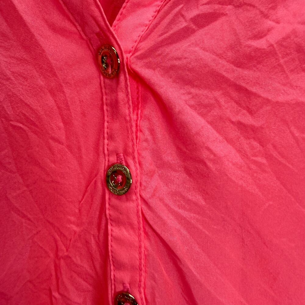 Lilly Pulitzer Elsa Silk Top Size XL Bright Pink Ruffle Sleeve V-Neck - Picture 5 of 6